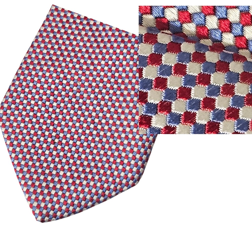 Brooks Brothers Makers Red White Blue 3.5'' Necktie Neck Tie Silk Geometric Cube